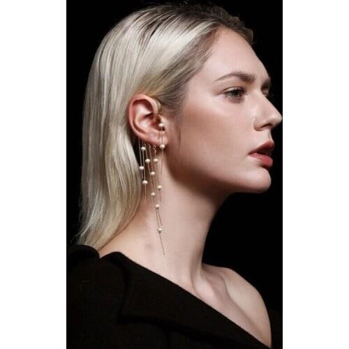 Clip earrings long pearl tassel Clip earrings crystal earring 2020 za jewelry mujer moda boucles d oreille