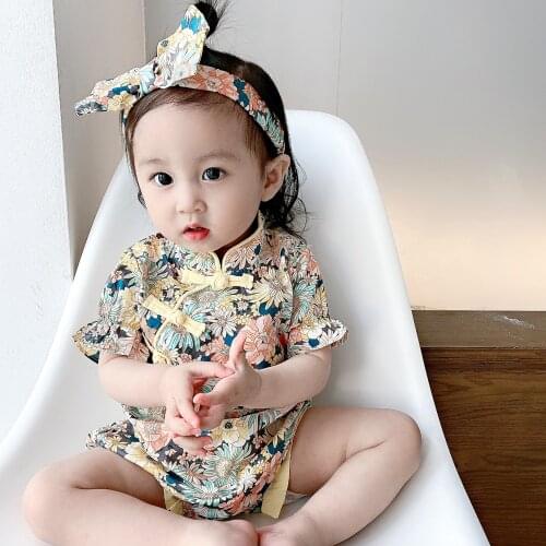 Net Red Girl Summer Dress Lovely Princess Hanfu Qipao Chinese Style Newborn Baby Triangle Bag Thin