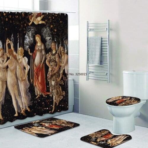 Stylish La Primavera Shower Curtains Set Allegory of Spring Sandro Botticelli Painting Bath Curtain Mats Decor Washable