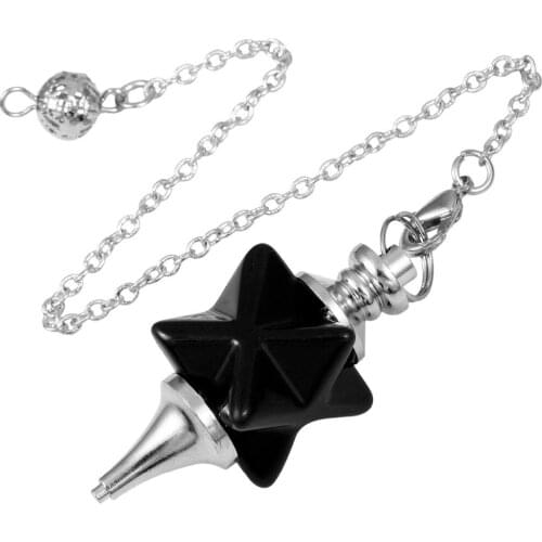 SUNYIK 1Lot (5Pc) Black Obsidian Merkaba Star Pendulum for Dowsing Divination Healing Chakra Reiki