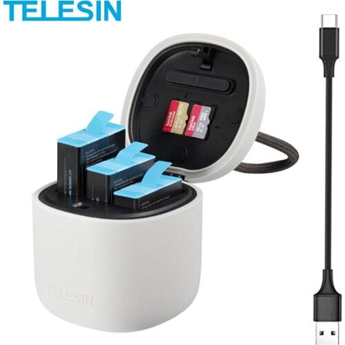TELESIN 3Pack 1750mAh Battery For GoPro 9 3 Ways Charger TF Card Reader Storage Charging Box for GoPro Hero 9 Black Accessories