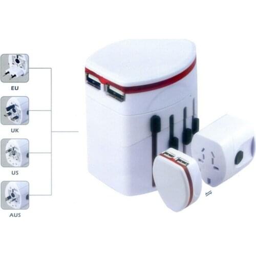 Universal World Travel Charger Adapter Plug 2USB All in one AC Power Adapter Converter to US/UK/AU/EU Plug Socket International