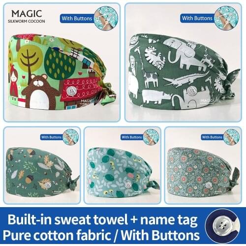 High Quality Operating Room Scrubs Hats Lab Dust-proof Cap Men Women Pet Clinic Nurse Hat with Sweatband Cotton Doctor Scrub Cap