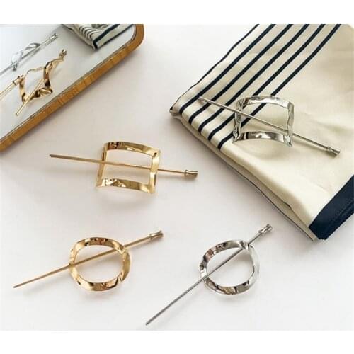 1pc Womens Elegant Hairpin Fashion Korean Gold Silver Geometry Hair Stick Girl Headwear Hair Accessories Jewelry Wholesale