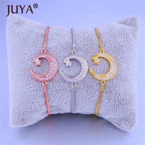New Arrival Gold Rose Gold Zircon Moon Star Charms bracelet for Women Fashion Accessories Chain Bracelets & Bangles