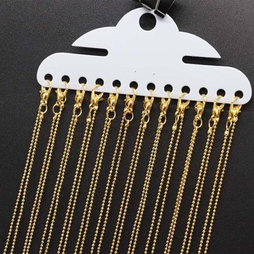 12pcs/pack 1.2mm 1.5mm Silver Rhodium Bead Ball Chains with Lobster Clasps Copper Link Chains for Bracelet Necklace Accessories