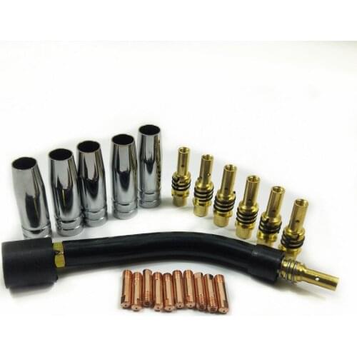 15AK Torch Gun Consumables 22pcs Gas Nozzle Tips Holder Tips Goose Neck Bend for MB 15AK MIG Welding Torch
