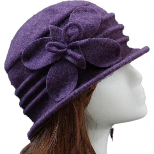 BINGYUANHAOXUAN 2019 Women Hats 100% Pure Wool Dome Hat Winter For Women Casual Floral Hot Lady Autumn Floppy Girl Sweet Fedoras