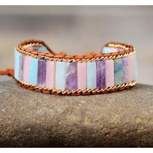 Natural Stones Leather Wrap Bracelets Jaspers Amethysts Chain Cuff Bangles Bracelets Bohemian Jewelry Wholesale Dropshipping