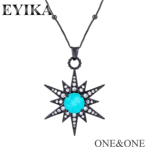 EYIKA Sun flower Pendant Blue Fusion Crystal Stone and White Cubic Zirconia 24x34mm Pendant Necklace Fashion Women Jewelry 2020