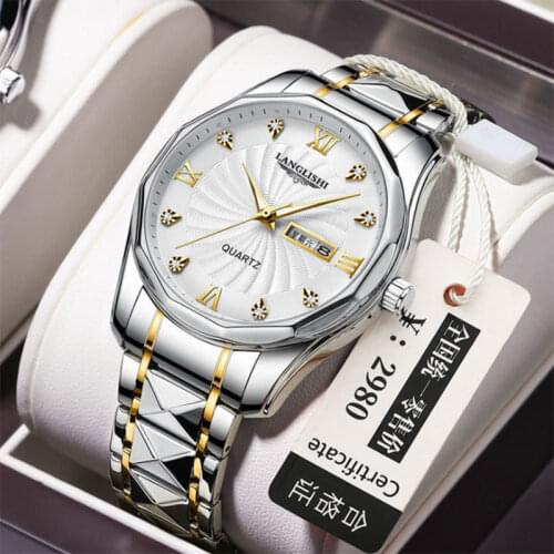 Mens Diamond Faced Steel Band Watch Waterproof Luminous Calendar Quartz Watch Student Sports Watch Non Mechanical Watch