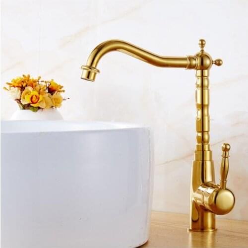 Hot Sale Home Improvement Accessories Gold Brass 360 degree Kitchen Faucet Swivel Bathroom Basin Faucet Sink Mixer Tap Crane