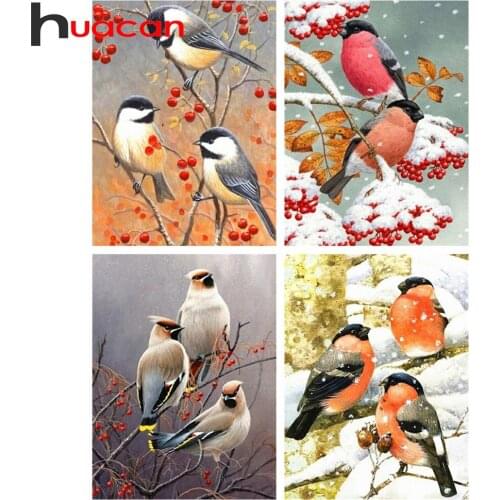 Huacan Full Square/Round Diamond Painting Bird 5D DIY Diamond Mosaic Embroidery Beads Sets Winter Animals Home Decoration