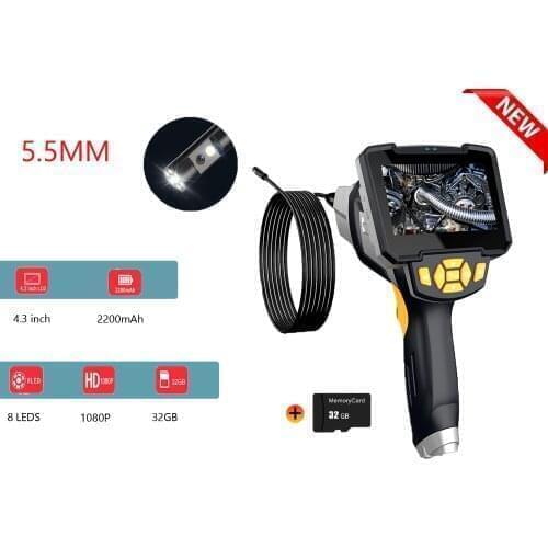 Dual Lens Sewer Camera 5.5MM 10M Rigid Cable House Maintenance Inspection with 6 Adjustable LED Lights