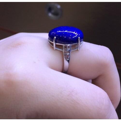 S925 Sterling Silver Inlaid Pure Natural Afghan lapis lazuli Retro Fashion Open Ring Hollow Pattern Ring