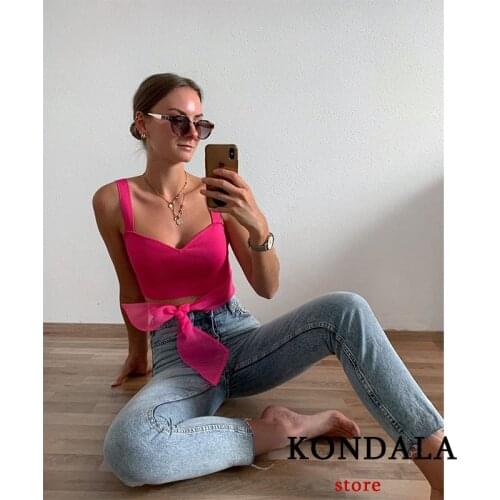 KONDALA Za Fashion Slim Girls Organza Stitching Knitted Camisole Short Sling Top Elegant Solid Knitwear Female Chic Mujer Vest