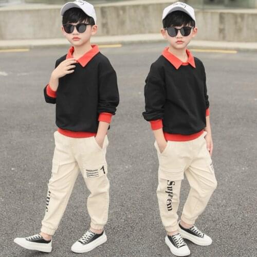 Vintage Spring Summer Childrens Clothes Suit Boys Sweatshirts + Pants 2pcs/Set Teenage Top Sport Costume For Kids Streetwear