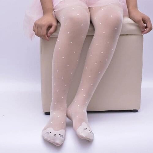 Summer Lace Baby Girls Tights Character Childrens Kids Sheer Stockings Thin Silk White Black Pantyhose lovely Dot Cat 1-9Years