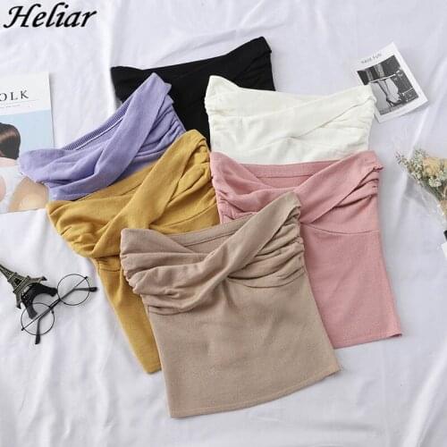 HELIAR 2020 Summer Lady Mini Tank Tops Women Elegant Cutton Pleat Tops Solid Soft and Comfortable Sleeveless Knitting Camisoul