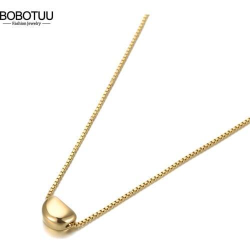 BOBOTUU Trendy 316L Stainless Steel Lovely Beans Charm Necklace Jewelry 3D Pendant Box Chain Choker Necklace For Women BN20143
