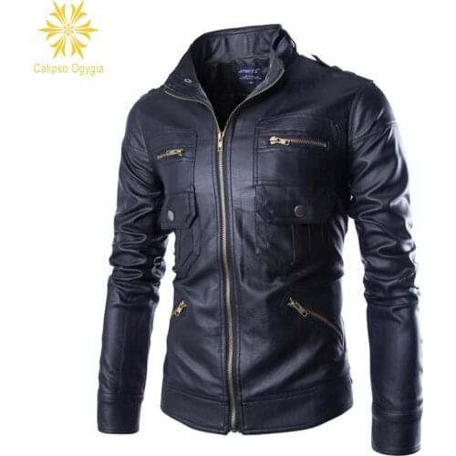 Mens Pu Leather Jacket Fashion Fit Biker Motorcycle Jacket Bomber Jackets and Coat Men ,M, 4XL 4 Zipper 2 Prockets