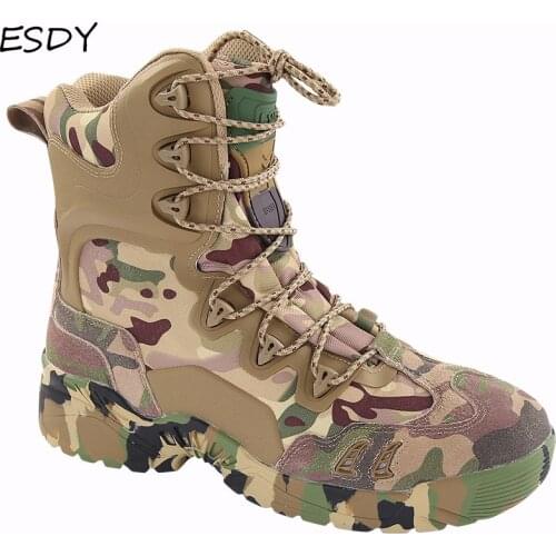 Esdy Men Winter Boots Men Military Boots Tactical Desert Combat Ankle Boots Army Work Shoes Men Leather Boots Winter Men Shoes