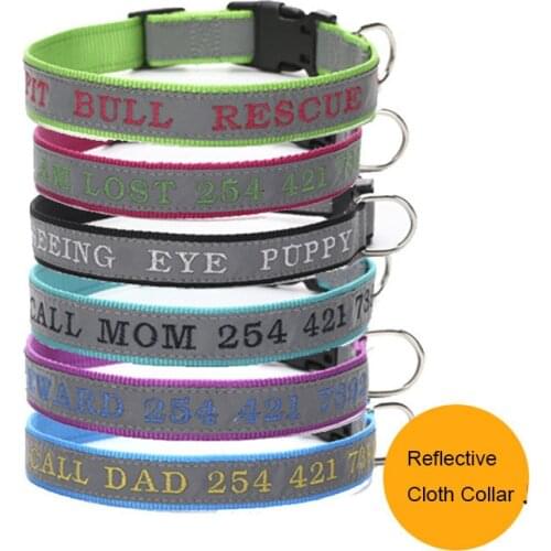 Dog Products 2019 Customized Personalised Pet Collars Reflective Nylon Name Dog Collar For Dog Letter Print Collar Embroider