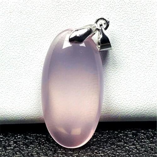 Necklace Pendant Natural Pink Rose Quartz Jewelry For Women Men 26x14x7mm Silver Oval Stone Mozambique Crystal Gemstone AAAAA