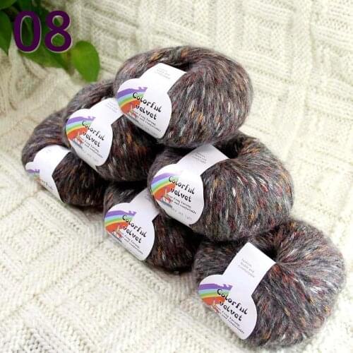 Sale of colorful 6ballsX50g thread camel hair color broken dyed line knitted scarf coat line mohair wool Colorful Charcoal 08