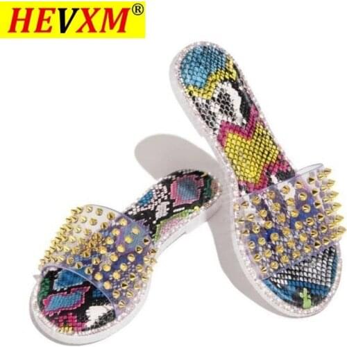 Women Rivet Slippers Flat Casual Ladies Slides Open Toe Outside Metal Decoration Soft Beach Shoes Summer Female Footwear Hot