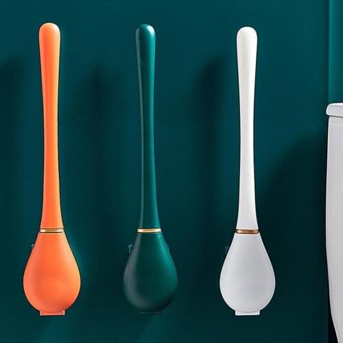 Silicone Toilet Brush Holder Flat Head Wall Mount Semi-automatic Open Close Lid Cleaning Brush Set For Bathroom WC Accessories