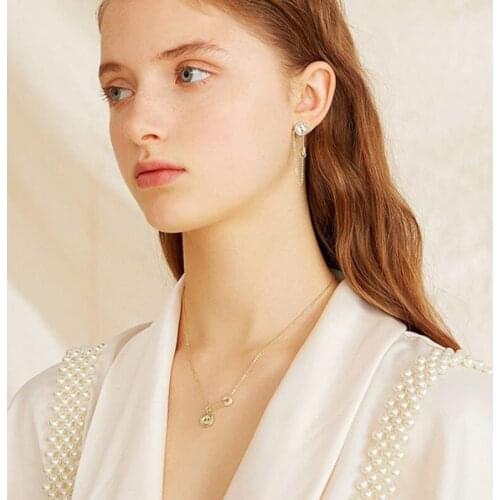 U-Magical Charming Buttons Paper Clip Pendant Necklace for Women Textured Shining Rhinestone Hollow Out Metal Necklace Jewellery