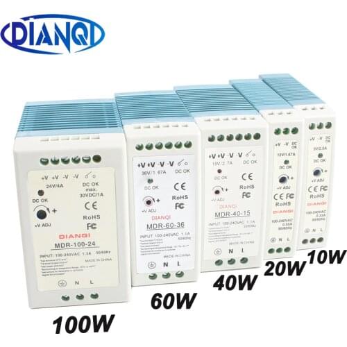 1Pcs High quality din rail power supply switch 10W 20W 40W 60W 100W output 5V 12V 15V 24V 36V 48V DIANQI Switching MDR-60 MDR-40