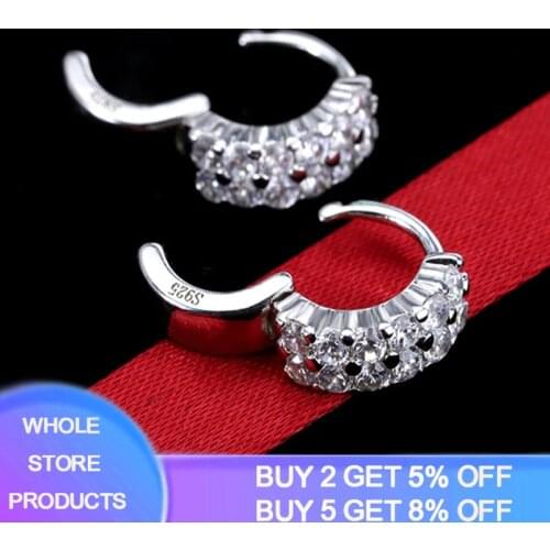 YANHUI Never fade Original 925 Solid Silver Earrings Gift for Women Luxury Circle Cubic Zirconia Earrings Wedding Jewelry E188
