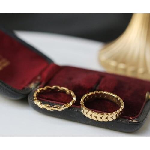 YUN RUO Vintage Geometry Gold Wheat Leaves Ring 18 K Gold Plated Woman Gift Fashion Titanium Steel Stainless Jewelry Never Fade