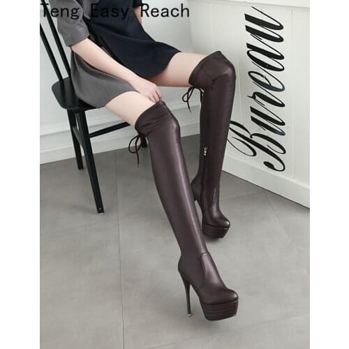 Sexy Over The Knee Boots Women Platform Fashion High Heels Thigh High Boots PU Womens Winter High Boots Shoes Black White 34567