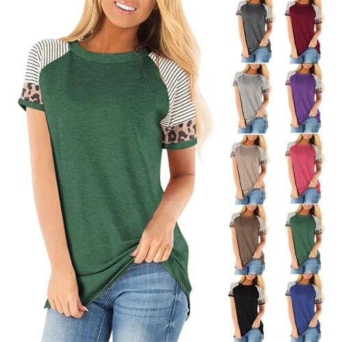 Woman tshirts new summer 2021 ladies selling stripe leopard splicing short sleeve T-shirt female harajuku T shirt women BX20001