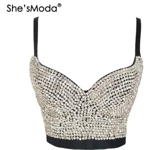 ShesModa New Hand-made Pearls Bralet Corselets Short Womens Bustier Bra Cropped Top Wedding Bralette Vest Plus Size