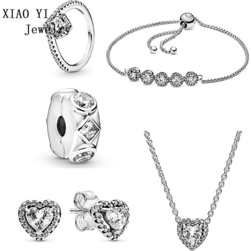 XIAOYI 100% 925 sterling silver 2019 new winter sublime heart ring necklace is suitable for women and high quality gifts