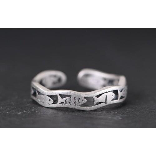 FNJ 990 Silver Animal Fish Ring Original S990 Sterling Silver Rings for Women Jewelry Open Adjustable USA Size