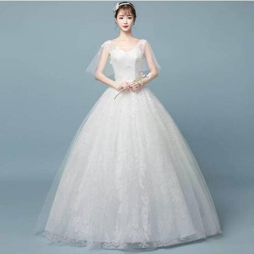 Wedding Dress Floral Print V-Neck Floor-Length Half Sleeves Elegant Backless White New Plus Size Wedding Gowns For Women G240
