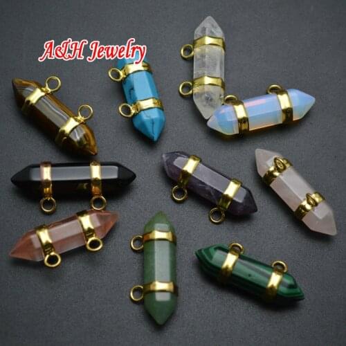 10pcs Mixed Color Fashion Hexagon Connections Natural Opal Pink Stone Stone Purple Crystal Pendants Jewelry Making Materials