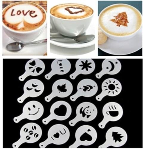 16 PCS/ Set Cappuccino Mold Fancy Coffee Printing Model Foam Spray Cake Sugar Chocolate Cocoa Assembly tool
