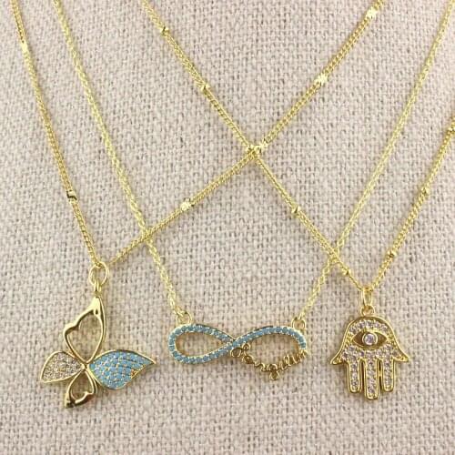 18inch 10pcs/lot New design colorful cz necklace,cute cubic zircon component,plated chain necklace cheap wholesale