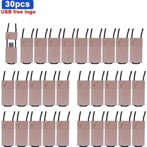 30pcs/lot Wooden USB Flash Drive Lanyard wood pendrive 4GB 8gb 16GB 32GB Pen Drive Memory Stick U Disk free custom logo