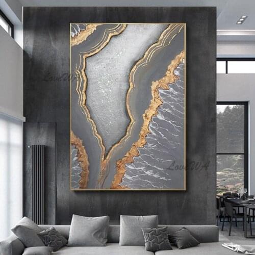 Abstract Home Decor 100% Handpainted Oil Painting With Golden Ribbon Texture New Arrival Hand-painted Wall Art Wall Art For Room