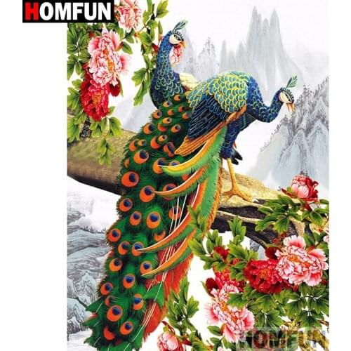 HOMFUN 5D DIY Diamond Embroidery Full Display "Peacock bird flower" Diamond Painting Square/Round Rhinestones Decor Art A27155