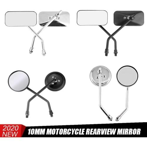 Motorcycle Rearview Side Mirror with 10mm Screws Universal Round Square Retro Modified Motorbike For Honda For yamaha