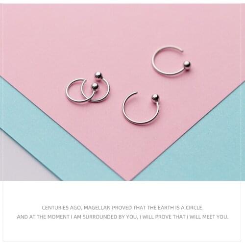 Colusiwei Small Round Circle Hoop Earrings for Women 925 Sterling Silver Sweet Beads Ear Hoops Female Fashion Bijoux 2 Size