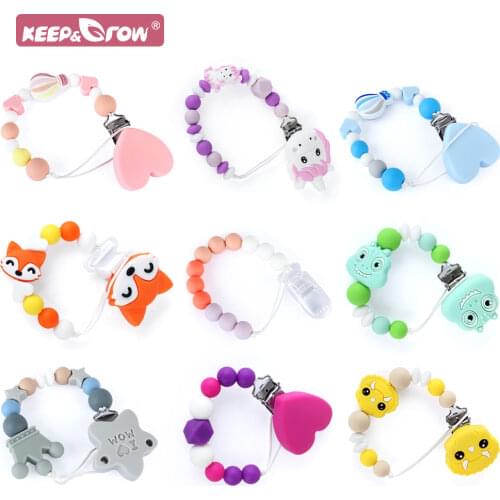 Baby Teether Chain Silicone Food Grade Infant Teething Necklace Pacifier Clip Chains BPA Free Silicone Baby Teether Molar Toys